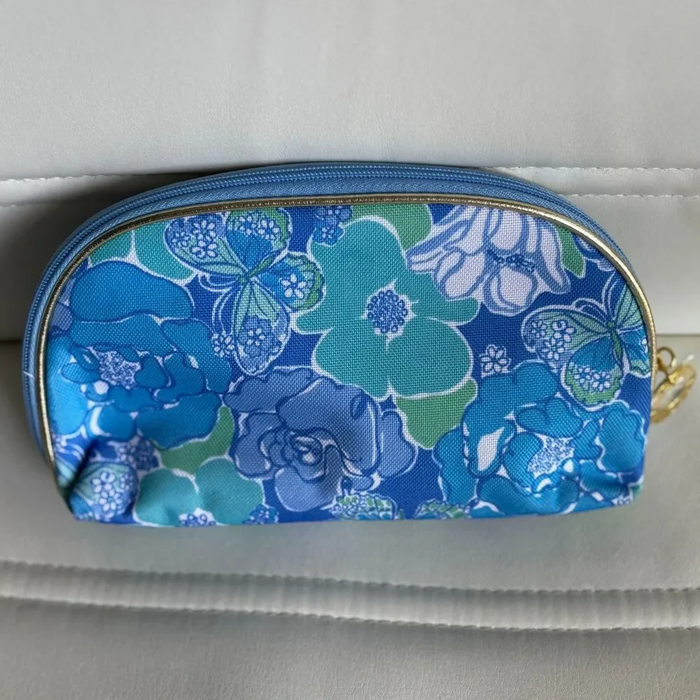 Lilly Pulitzer for Estee Lauder Blue Floral Makeup Cosmetic Bag 8.5